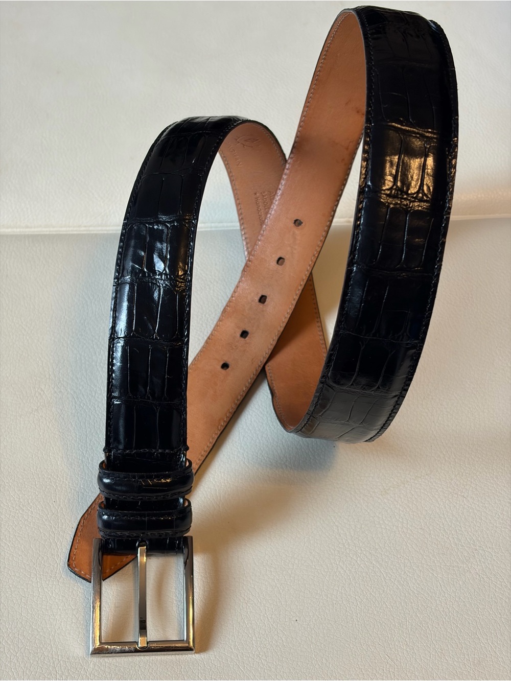 Martin Dingman Men’s Alligator Grain Black Leather Belt Size 95/38